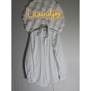 Calvin Klein Mens Slim Fit Button Front White Shirt Long Sleeve Size 16 34/35